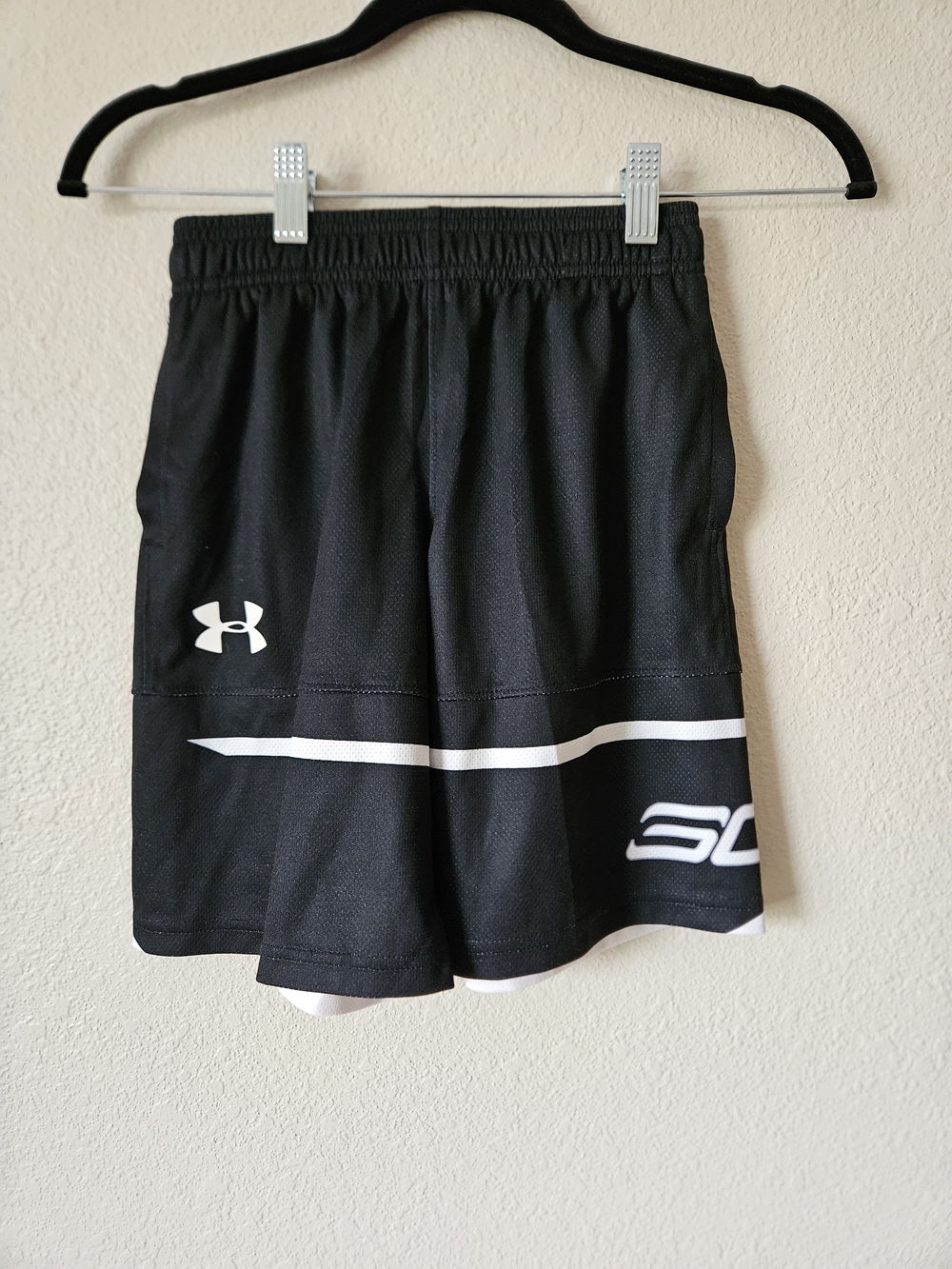 Under Armour Boys Black Athletic Shorts with White Accents